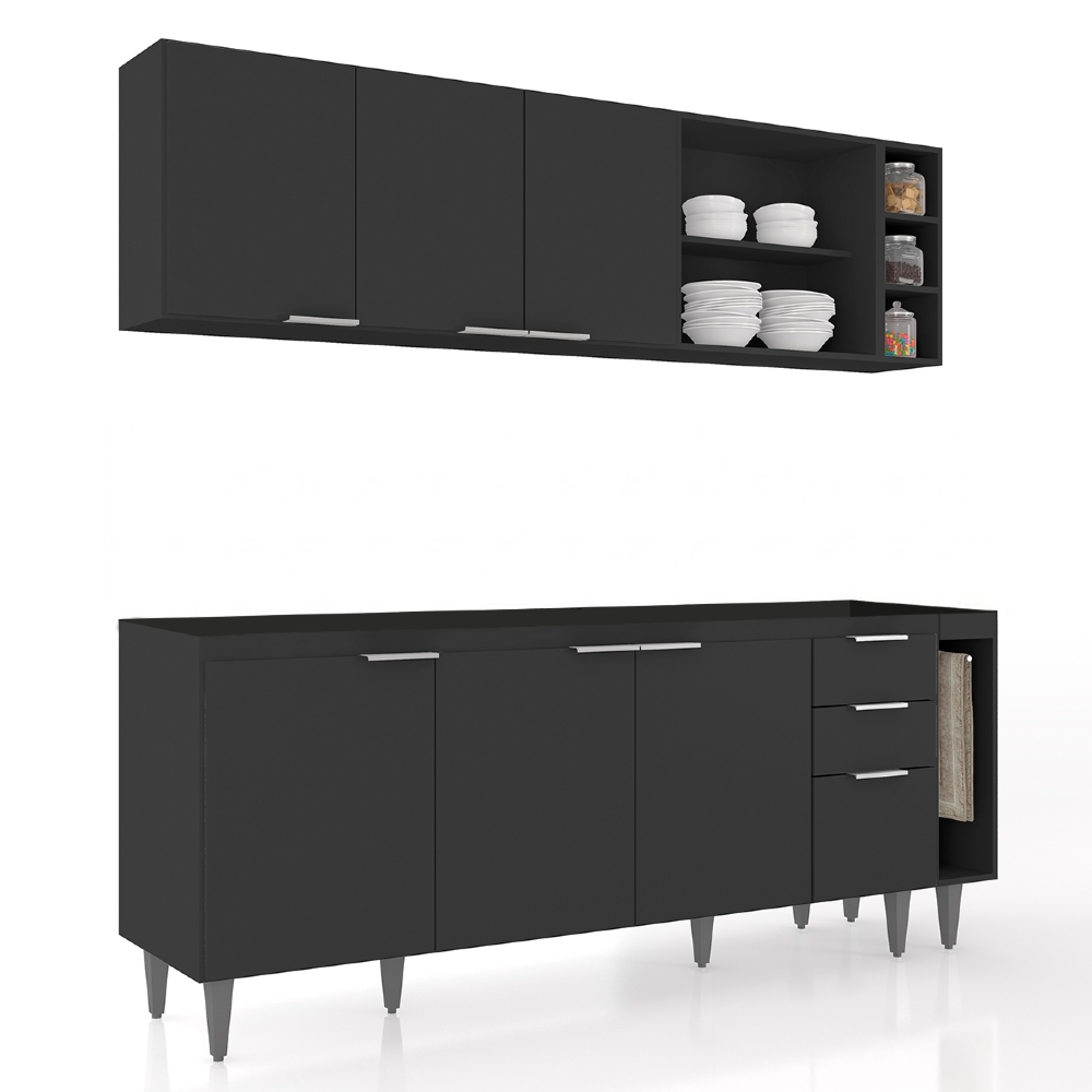 Armário de Cozinha CP11 Para Pia 200cm Pérola Z34 Preto     - Mpozenato