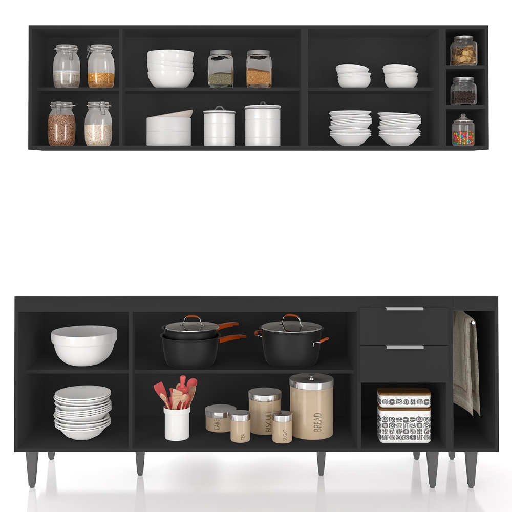 Armário de Cozinha CP11 Para Pia 200cm Pérola Z34 Preto     - Mpozenato
