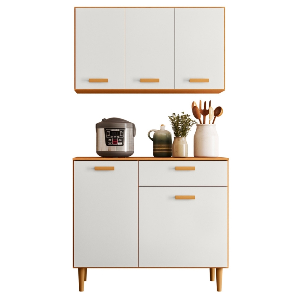 Armário Cozinha e Balcão 91cm Eris Freijó UV/Off Acetinado Z44 - Mpozenato