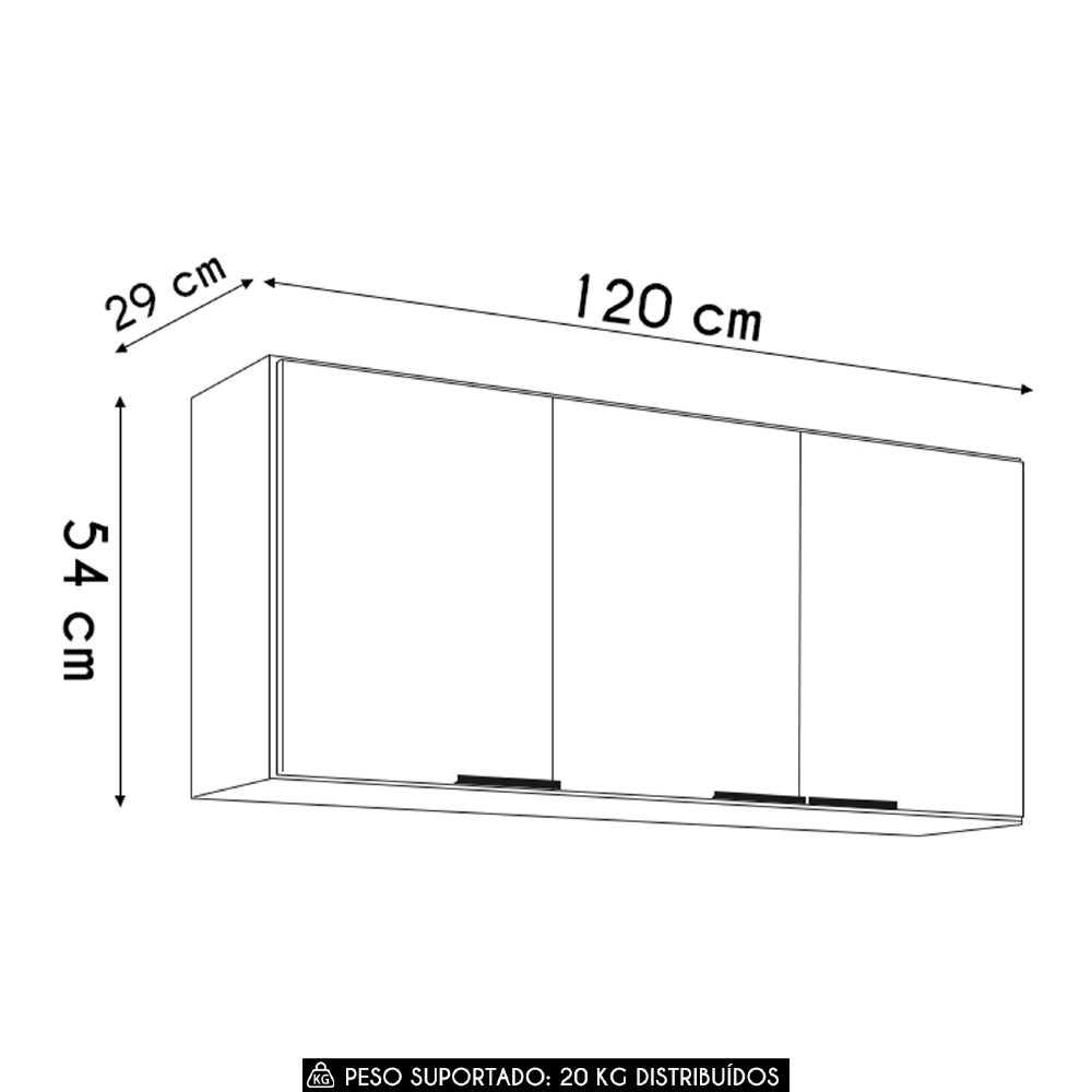 Armário de Cozinha Aéreo 120cm Pérola Z34 Freijó/Grafite    - Mpozenato