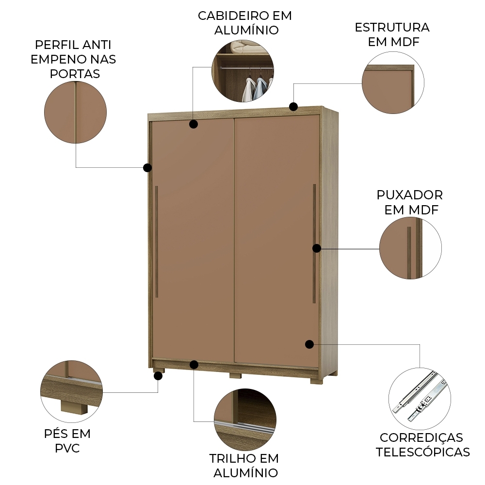 Guarda Roupa Casal 164cm Zane Nature/Camarim/Alasca Flex V02 - Mpozenato