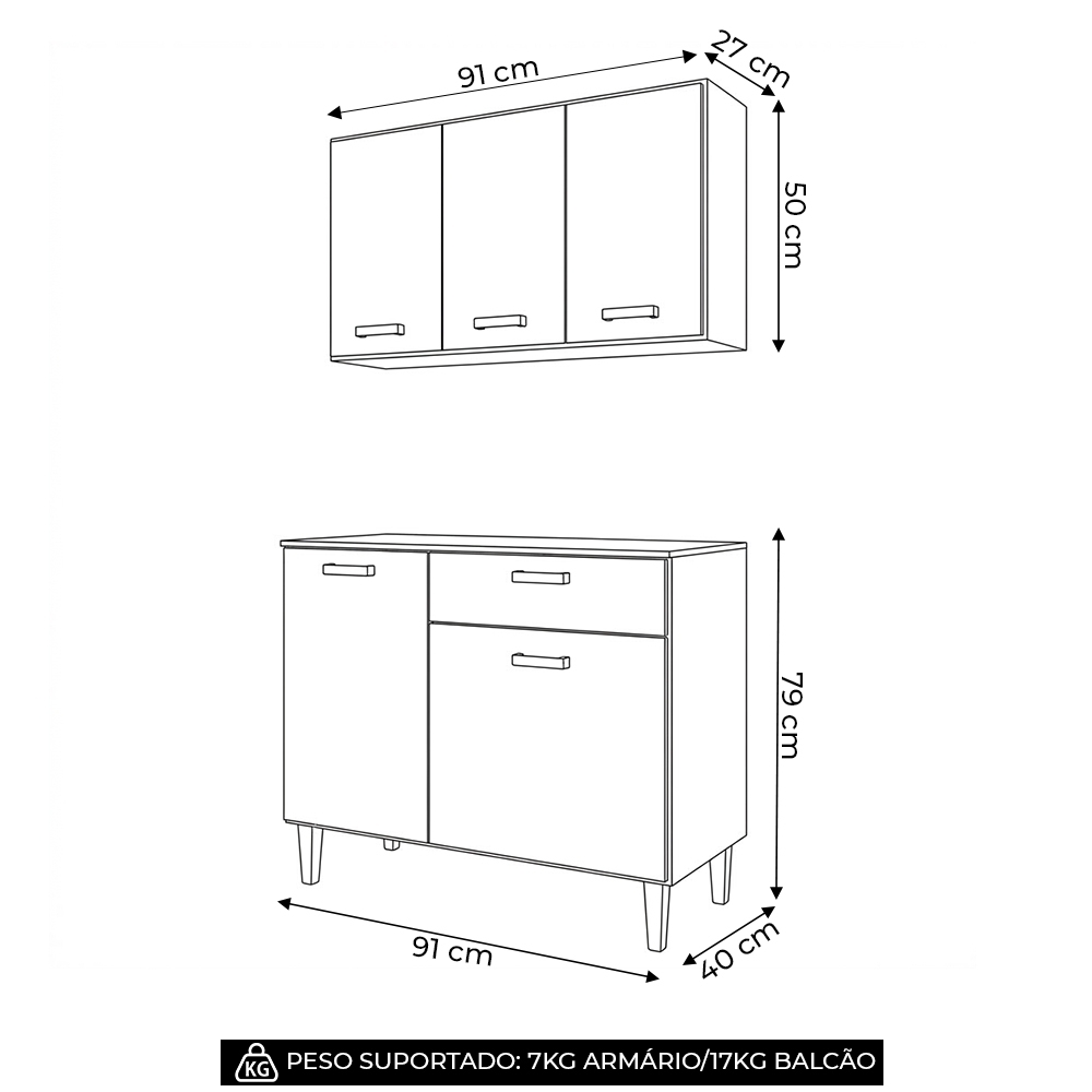 Armário Cozinha e Balcão 91cm Eris Freijó UV/Off Acetinado Z44 - Mpozenato