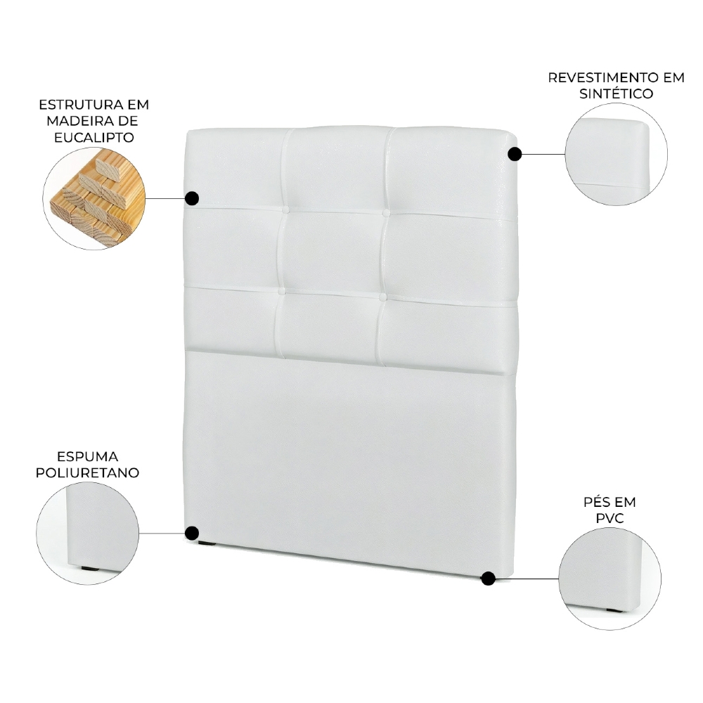 Cabeceira Solteiro Cama Box 90 cm London Sintético Branco - JS Móveis