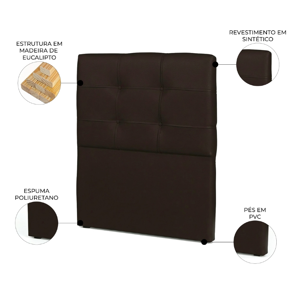 Cabeceira Solteiro Cama Box 90 cm London Sintético Marrom - JS Móveis