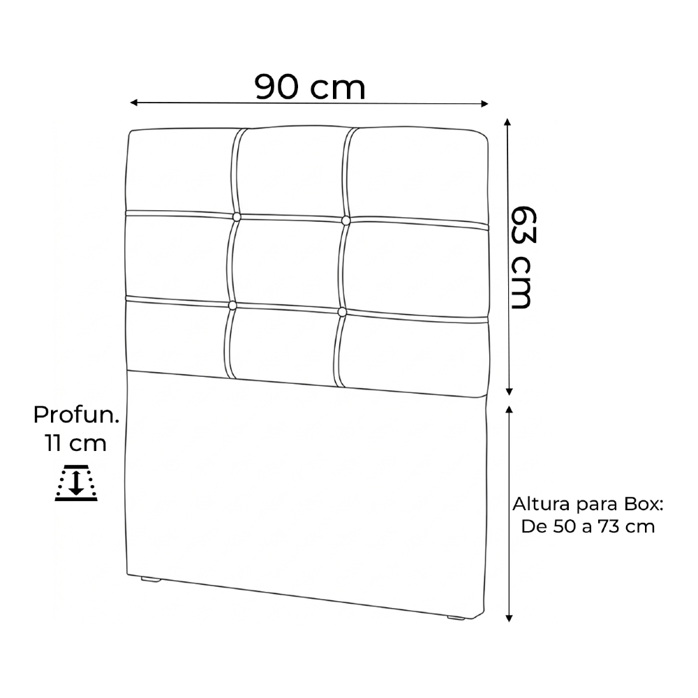 Cabeceira Solteiro Cama Box 90 cm London Sintético Preto - JS Móveis