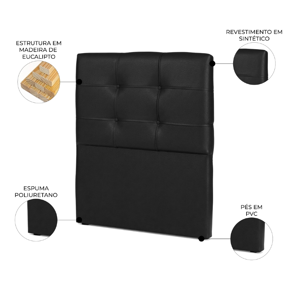 Cabeceira Solteiro Cama Box 90 cm London Sintético Preto - JS Móveis