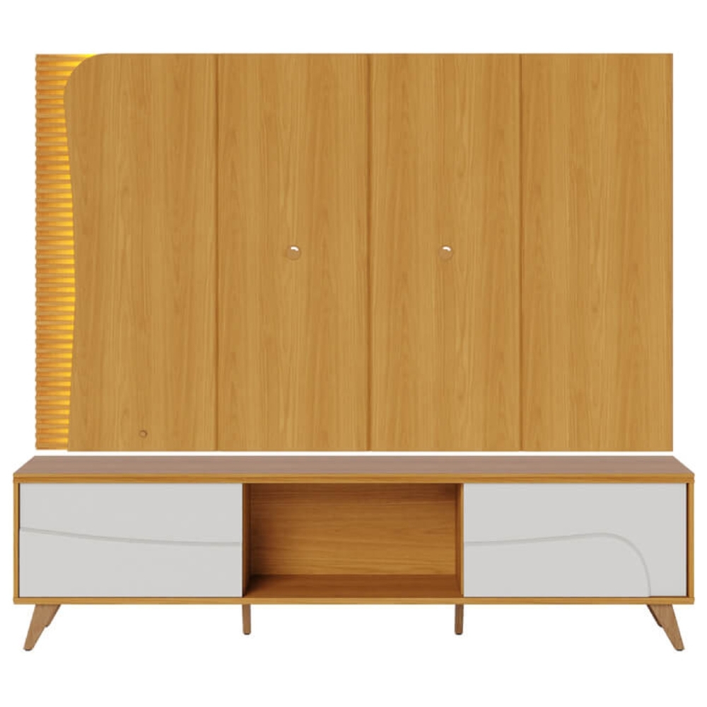 Painel TV 65 Pol LED e Rack Sala Pé Madeira Dante Naturale/Off C05 - Mpozenato