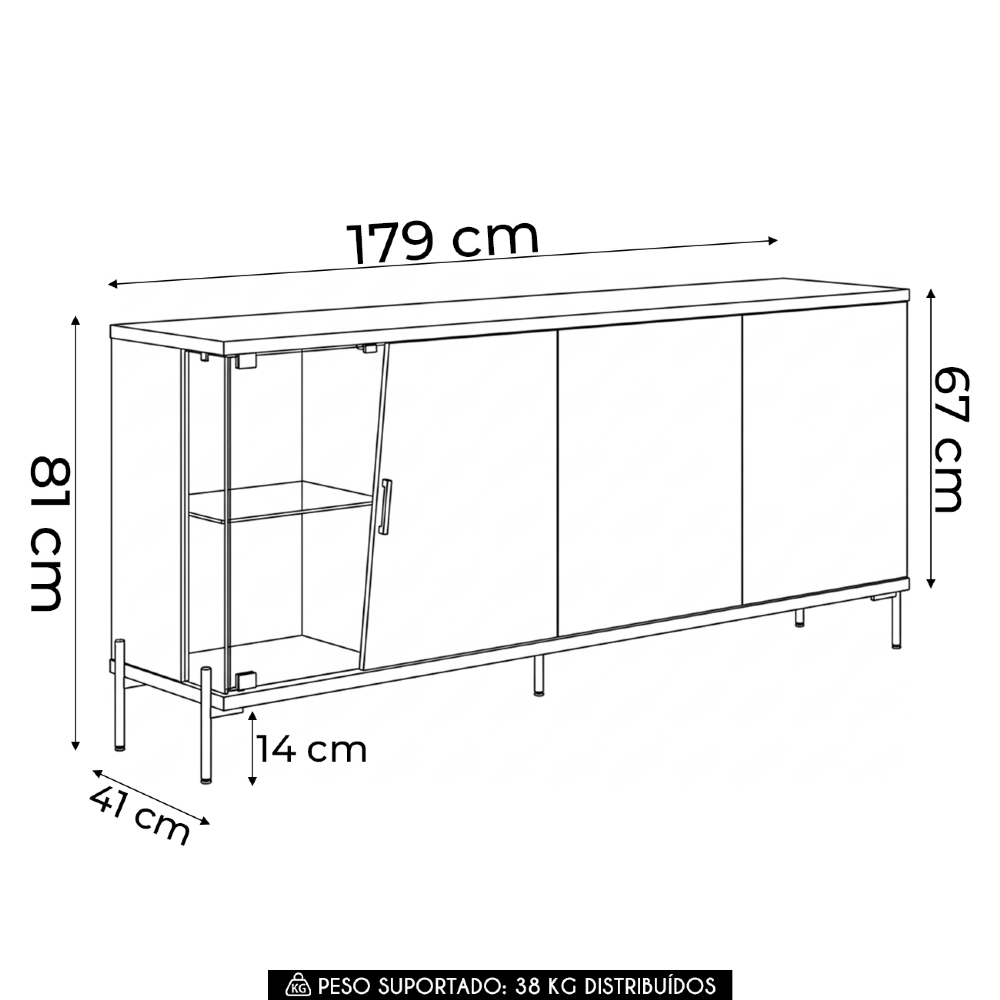 Buffet Aparador Sala de Jantar 179cm Com LED Mercuri Off/Freijó C05 - Mpozenato