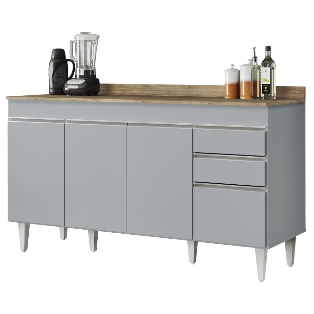 Balcão de Cozinha Para Pia 150cm com Tampo Marrocos Cinza Claro/Castanho - Lumil