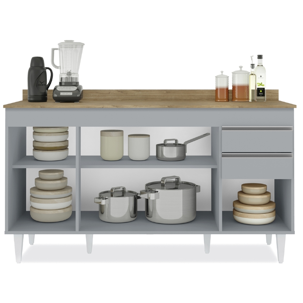 Balcão de Cozinha Para Pia 150cm com Tampo Marrocos Cinza Claro/Castanho - Lumil