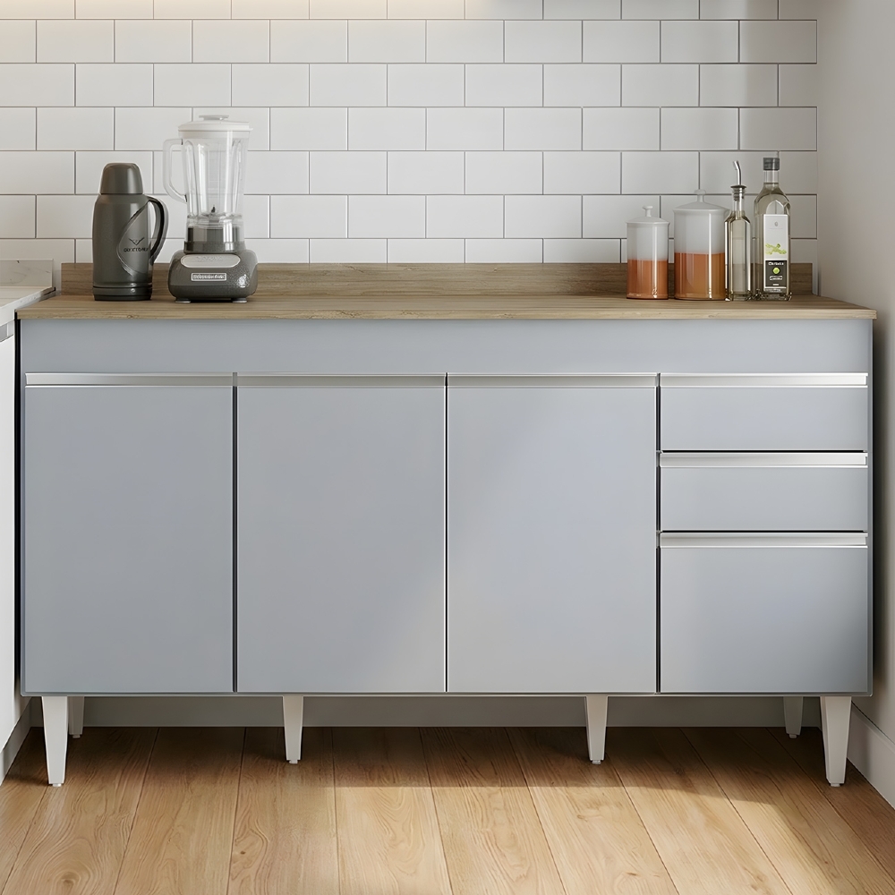 Balcão de Cozinha Para Pia 150cm com Tampo Marrocos Cinza Claro/Castanho - Lumil