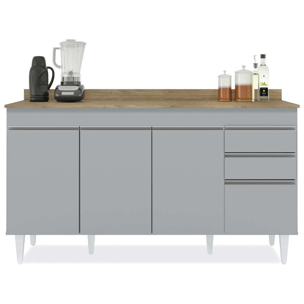 Balcão de Cozinha Para Pia 150cm com Tampo Marrocos Cinza Claro/Castanho - Lumil