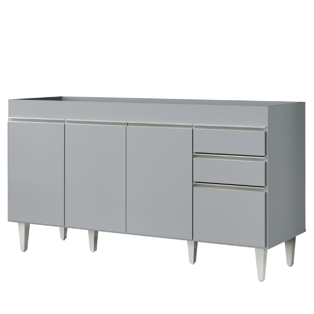 Balcão de Cozinha Para Pia 150cm 4 Portas Sem Tampo Marrocos Cinza Claro - Lumil