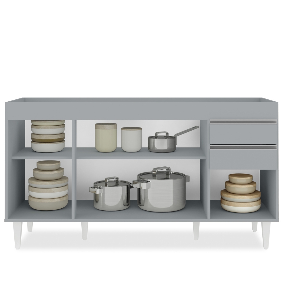 Balcão de Cozinha Para Pia 150cm 4 Portas Sem Tampo Marrocos Cinza Claro - Lumil