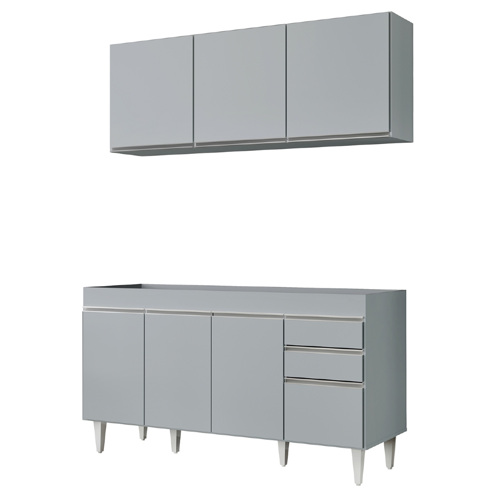 Armário de Cozinha Argélia e Balcão Gabinete 150cm sem Tampo Marrocos Cinza Claro - Lumil