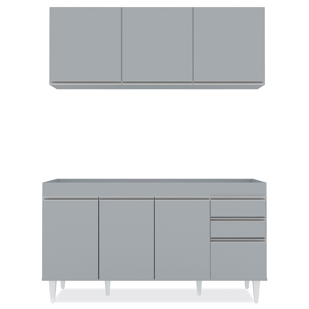 Armário de Cozinha Argélia e Balcão Gabinete 150cm sem Tampo Marrocos Cinza Claro - Lumil