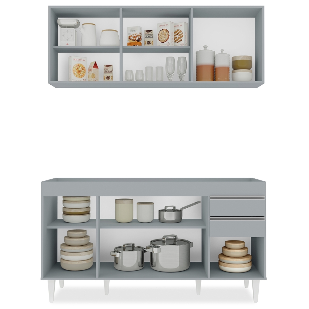 Armário de Cozinha Argélia e Balcão Gabinete 150cm sem Tampo Marrocos Cinza Claro - Lumil
