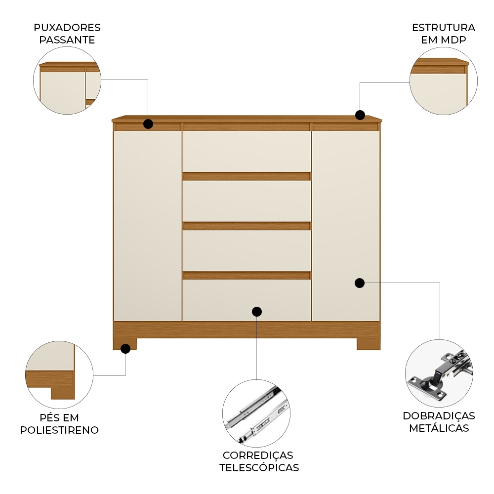 Cômoda Quarto Sapateira 112cm Selene Cinamomo/Off A02 - Mpozenato