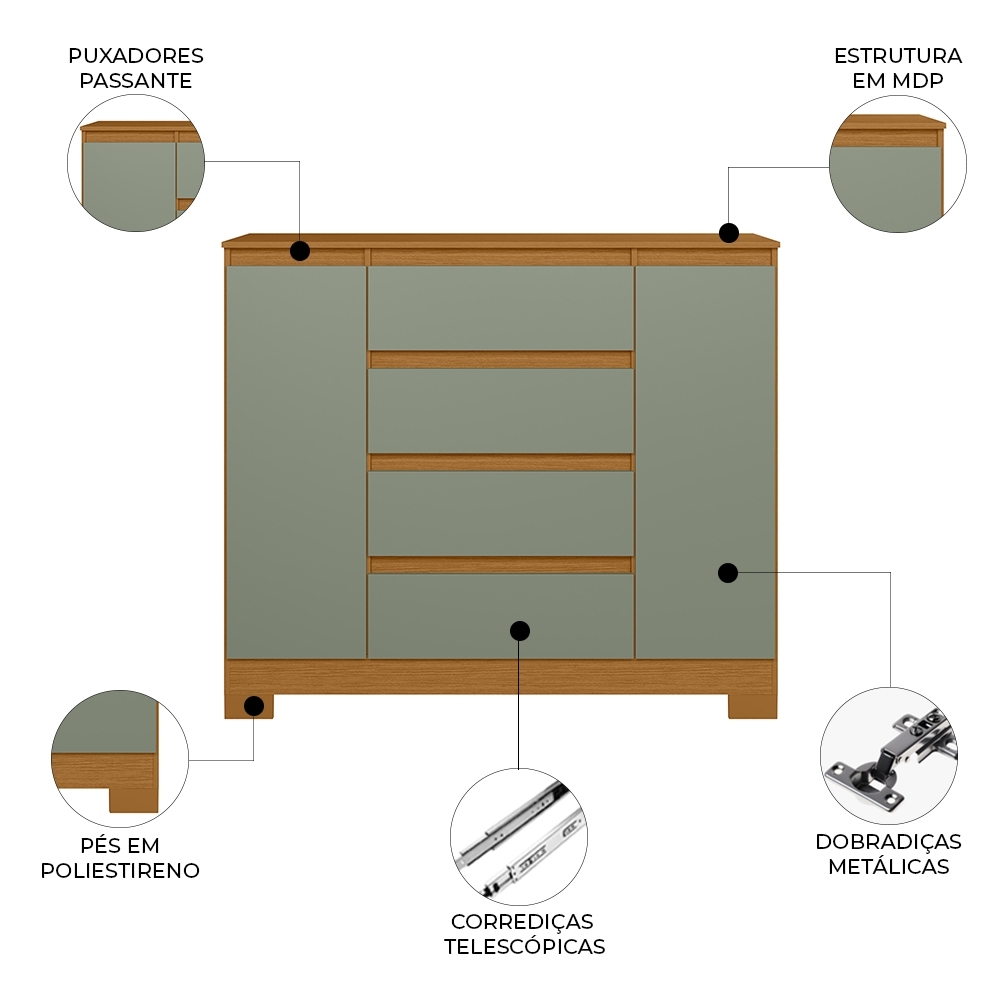 Cômoda Quarto Sapateira 112cm Selene Cinamomo/Sálvia A02 - Mpozenato