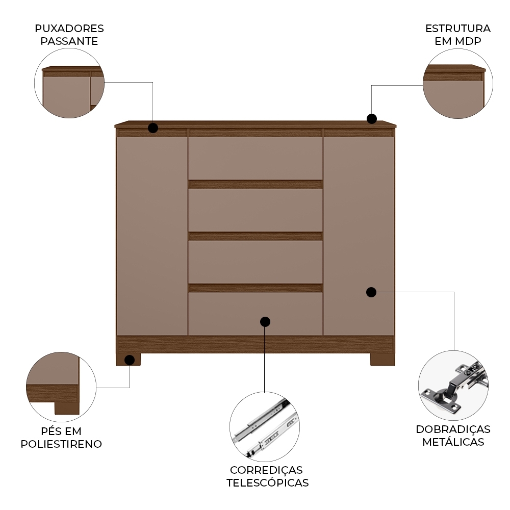 Cômoda Quarto Sapateira 112cm Selene Nogueira/Cappuccino A02 - Mpozenato