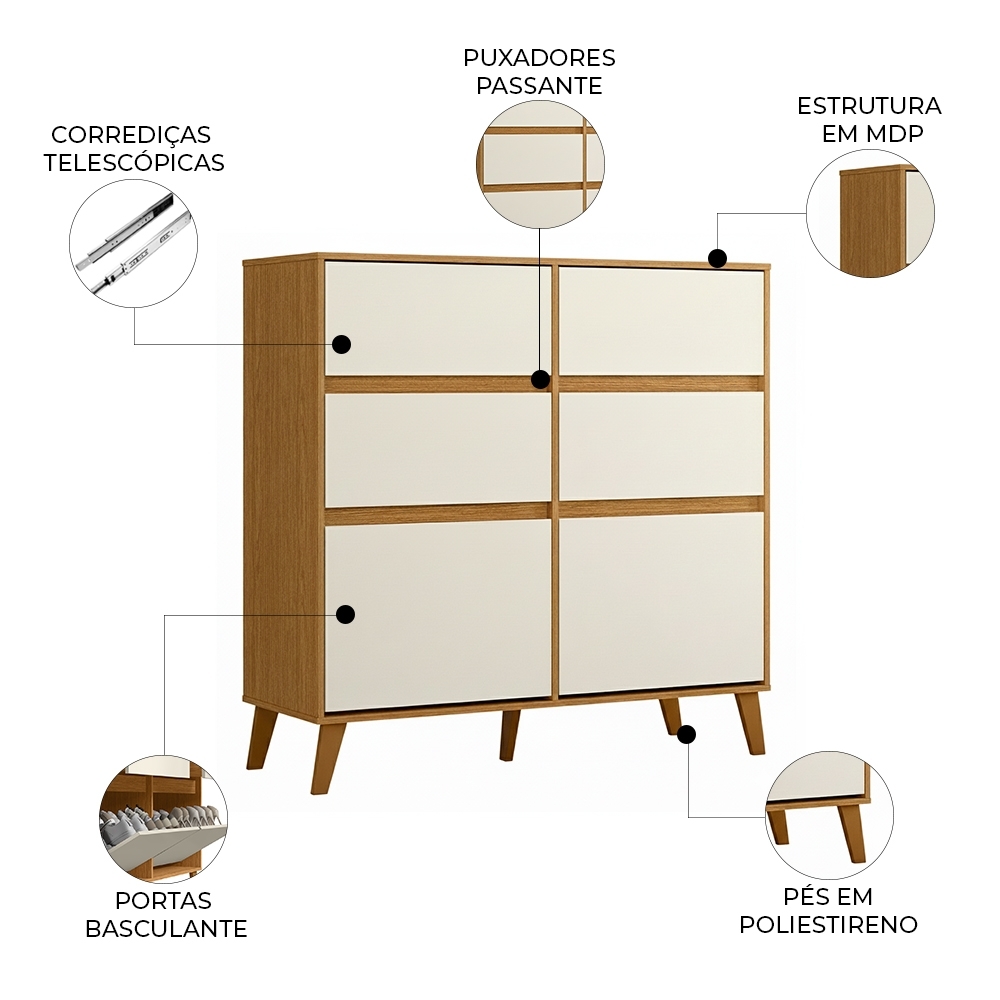 Cômoda Quarto Sapateira 120cm 4 Gavetas 2 Portas Dalia Cinamomo/OffA02 - Mpozenato