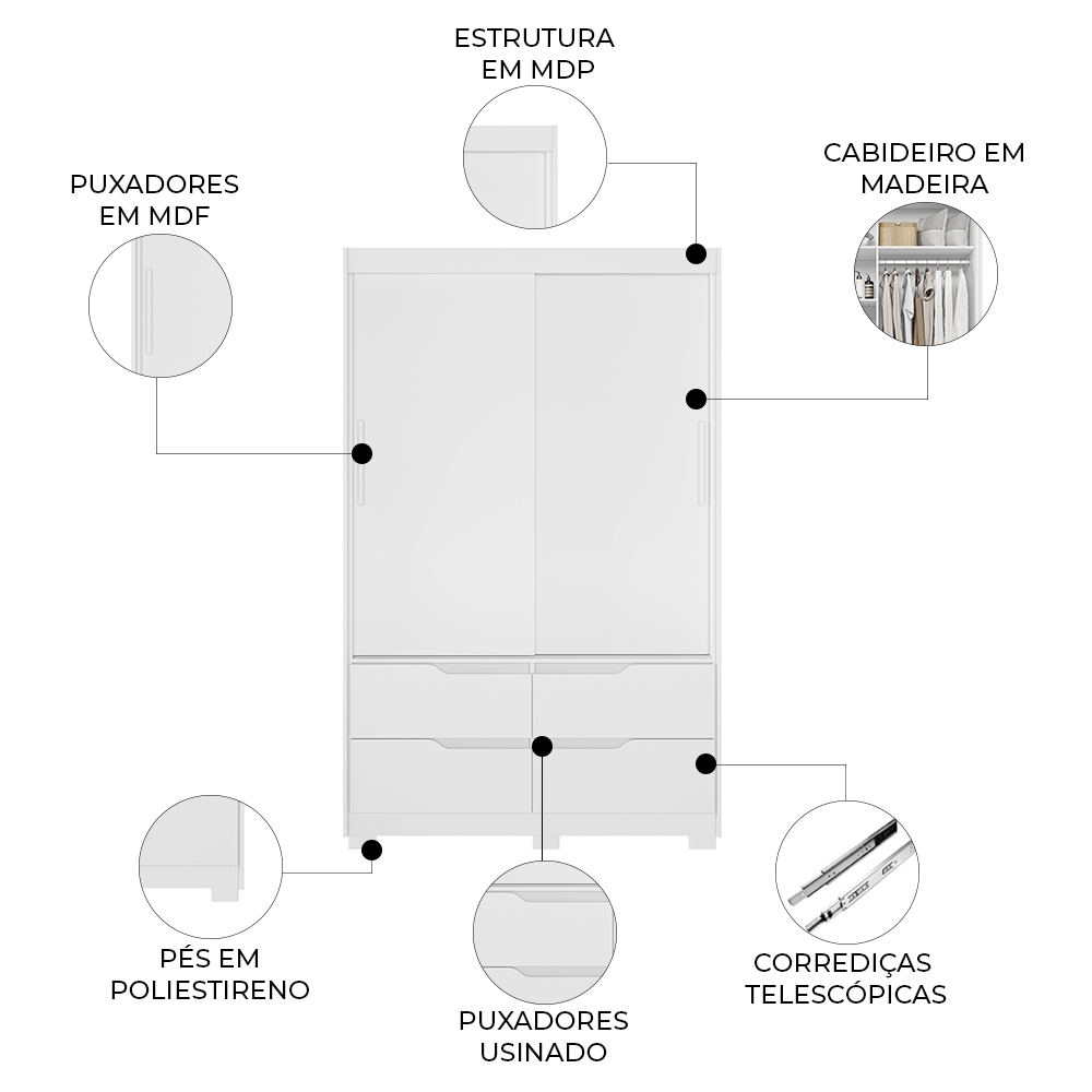 Guarda Roupa Casal 136cm 2 Portas Solare Branco/Freijó A02 - Mpozenato