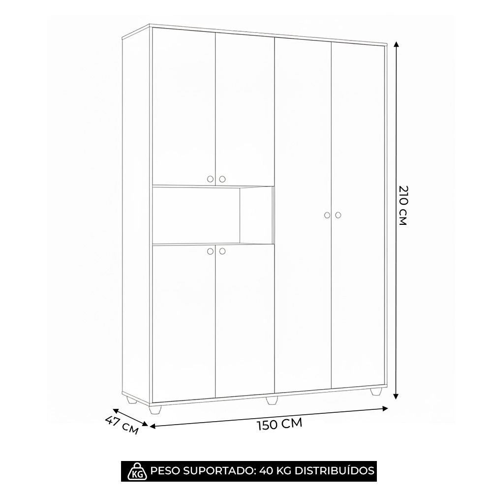 Guarda Roupa Casal 150cm 6 Portas Vittara Branco A02 - Mpozenato