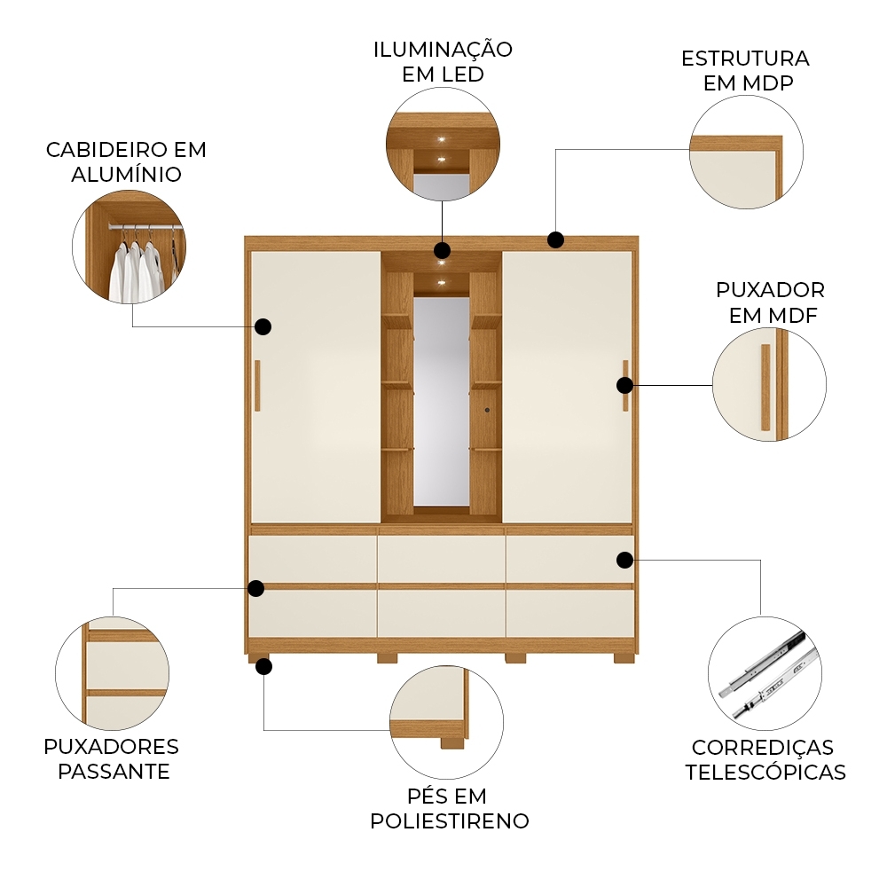 Guarda Roupa Casal 193cm 2 Portas Selene Cinamomo/Off A02 - Mpozenato