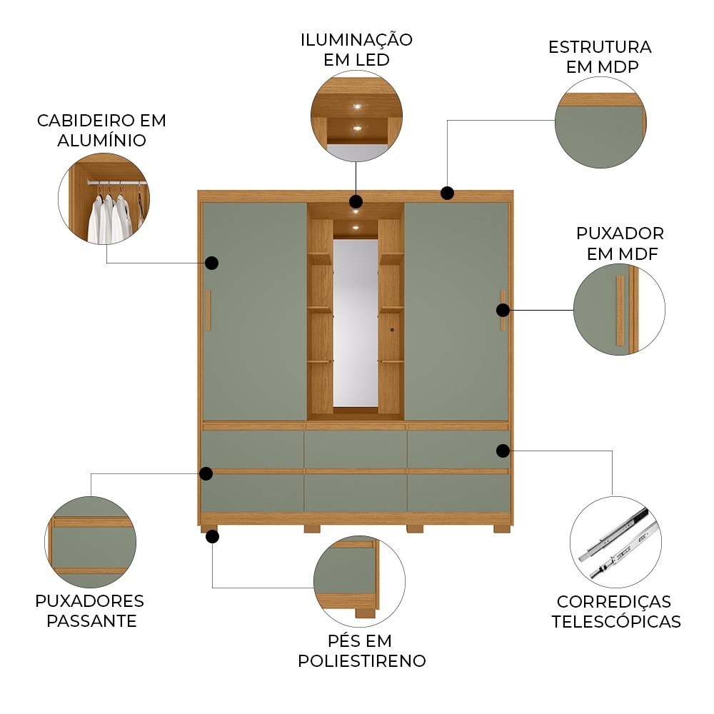Guarda Roupa Casal 193cm 2 Portas Selene Cinamomo/Sálvia A02 - Mpozenato