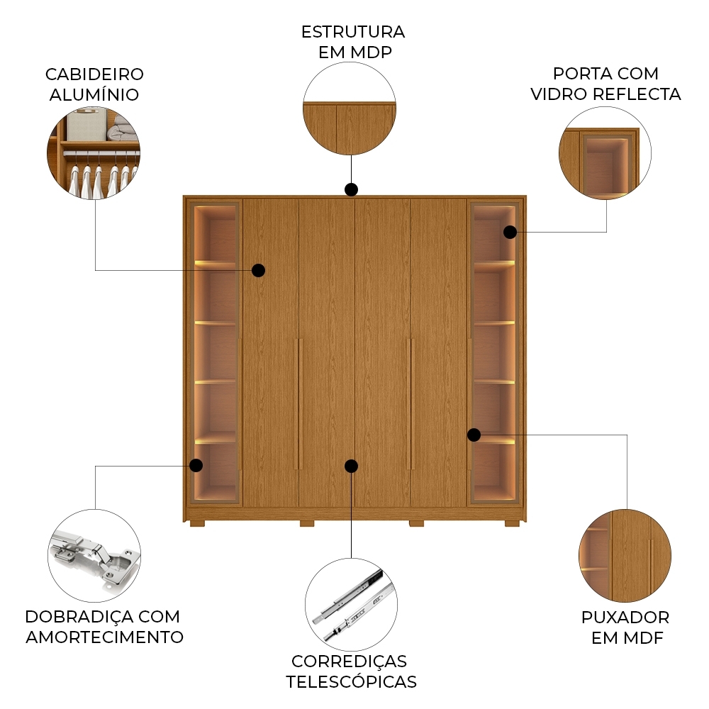 Guarda Roupa Casal 237cm 6 Portas Palermo Cinamomo A02 - Mpozenato