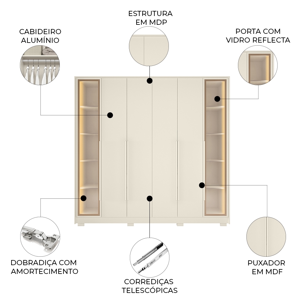 Guarda Roupa Casal 237cm 6 Portas Palermo Off Whitte A02 - Mpozenato