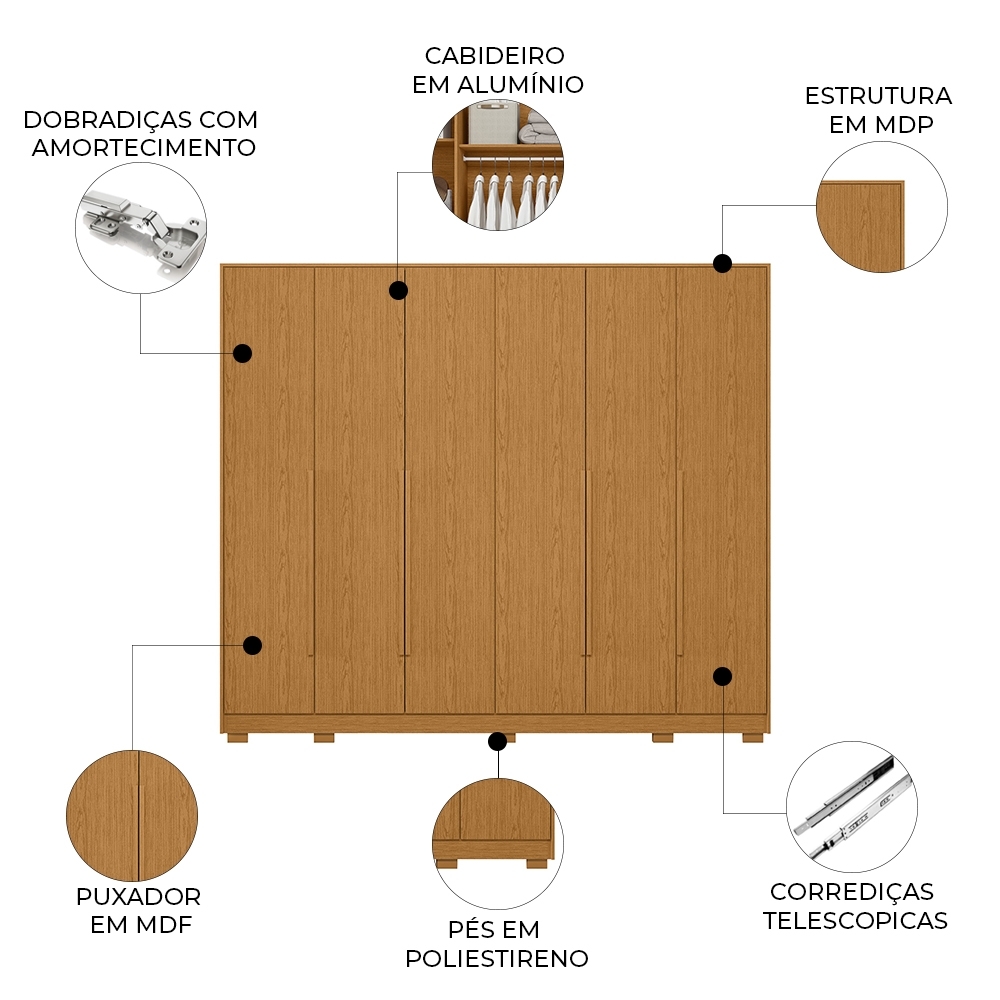 Guarda Roupa Casal 270cm 6 Portas Meraki Cinamomo A02 - Mpozenato