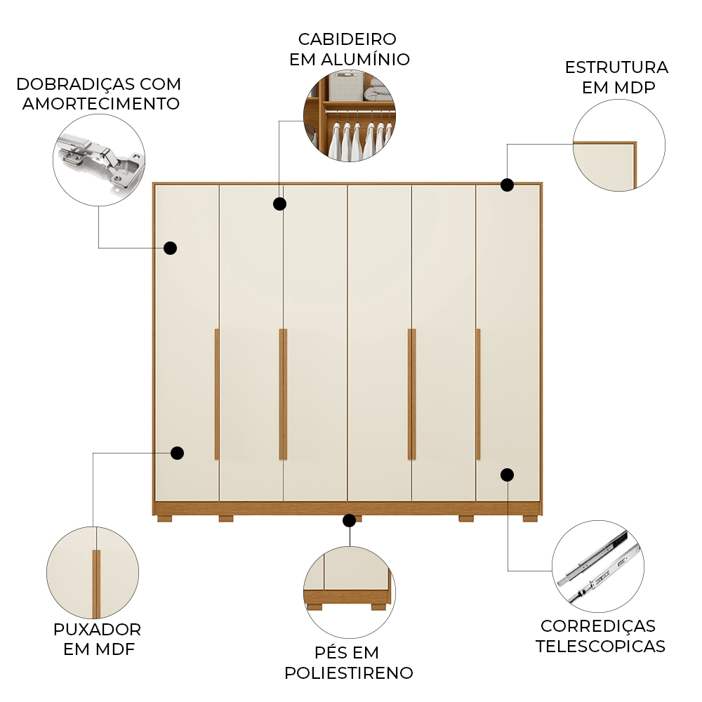 Guarda Roupa Casal 270cm 6 Portas Meraki Cinamomo/Off A02 - Mpozenato