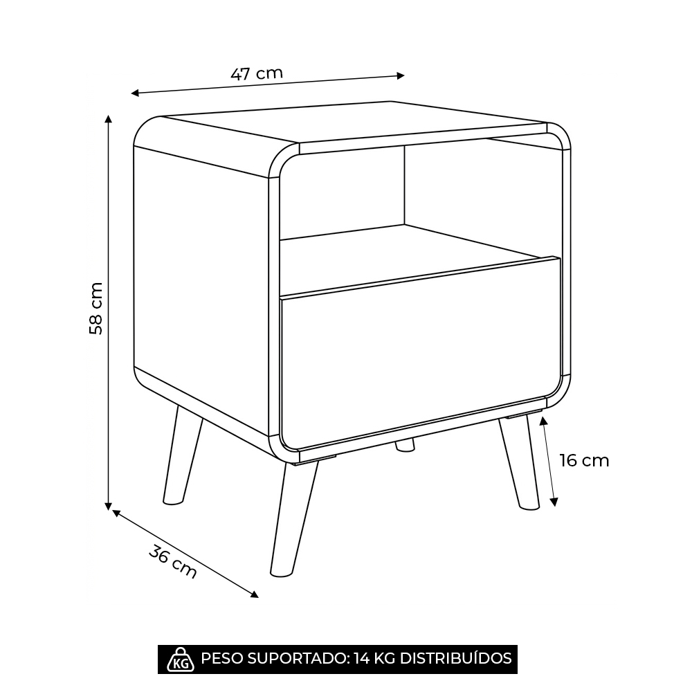 Mesa Cabeceira Quarto 47cm 1 Gaveta Nuvia Bege C06 - Mpozenato