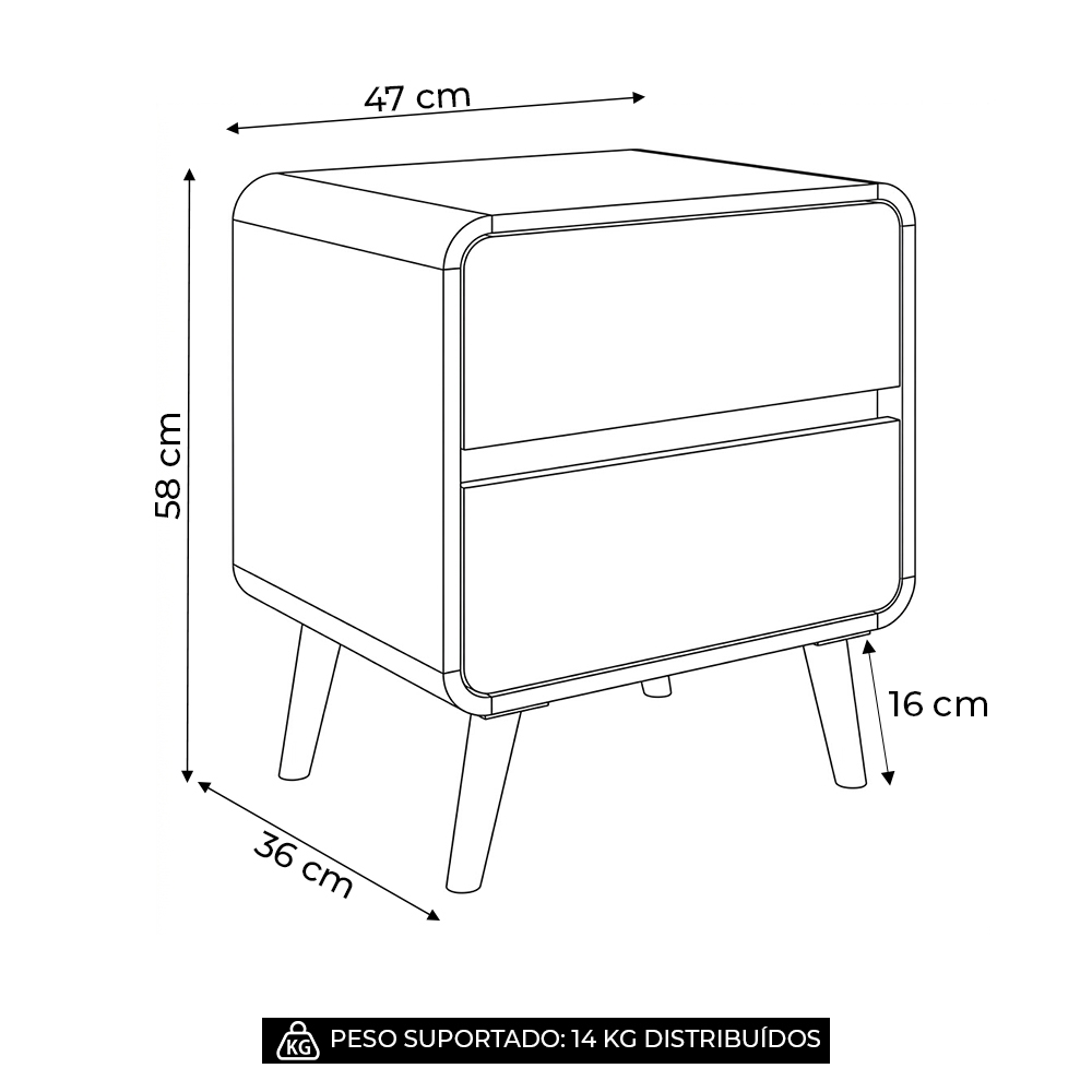 Mesa Cabeceira Quarto 47cm 2 Gavetas Nuvia Carvalho/Bege C06 - Mpozenato