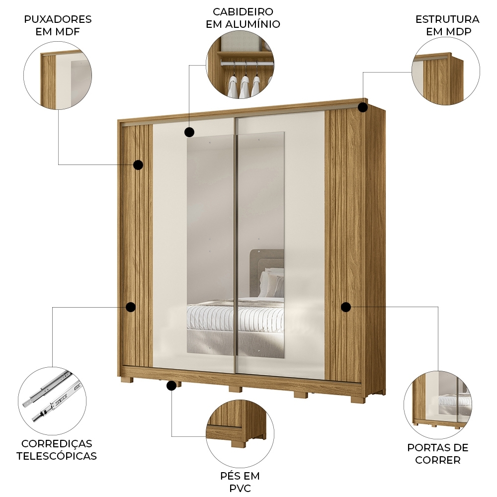 Guarda Roupa Casal 230cm 2 Portas Dulla Freijó/Off Z17 - Mpozenato