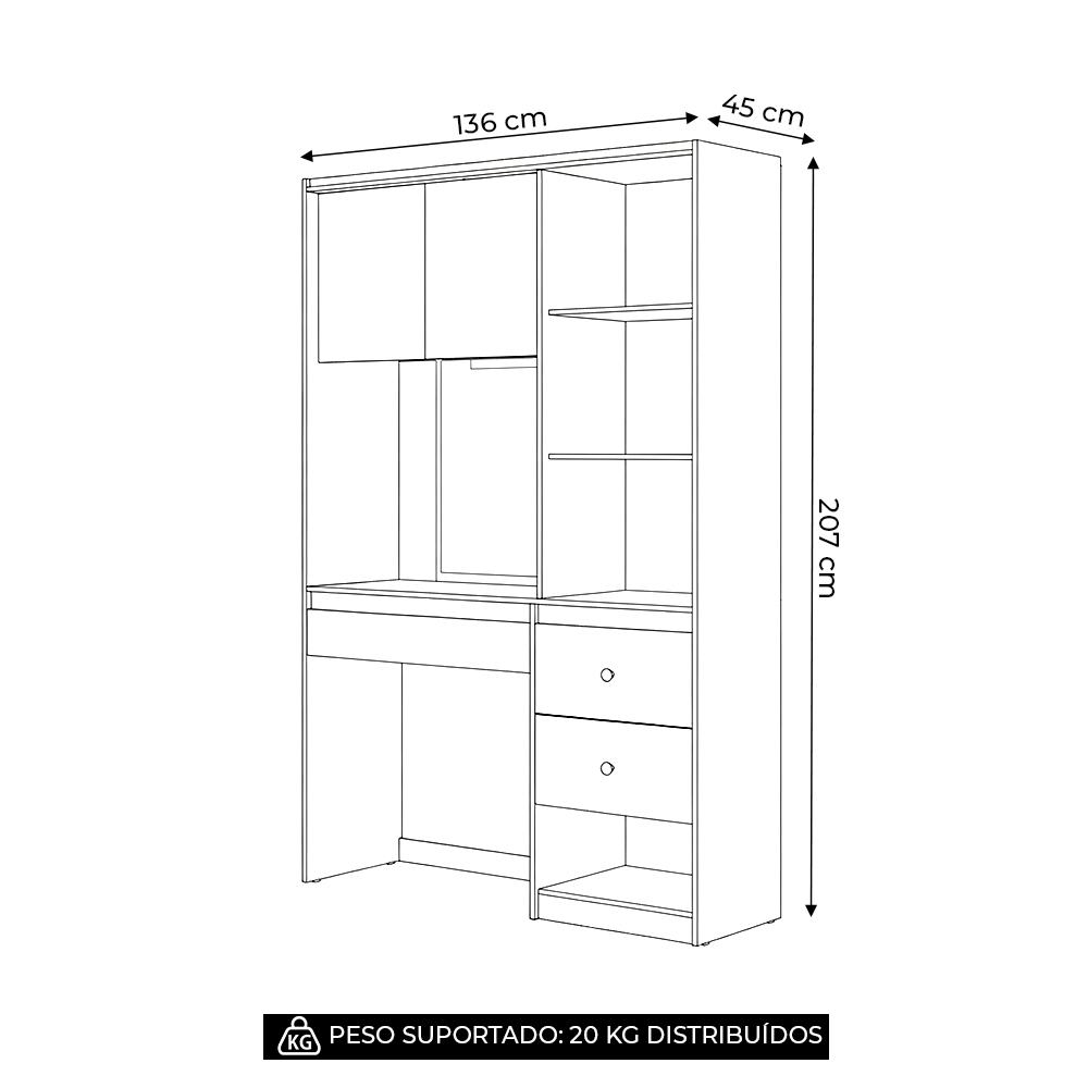 Penteadeira Camarim 136cm com Espelho e LED Lumier Branco Z17 - Mpozenato