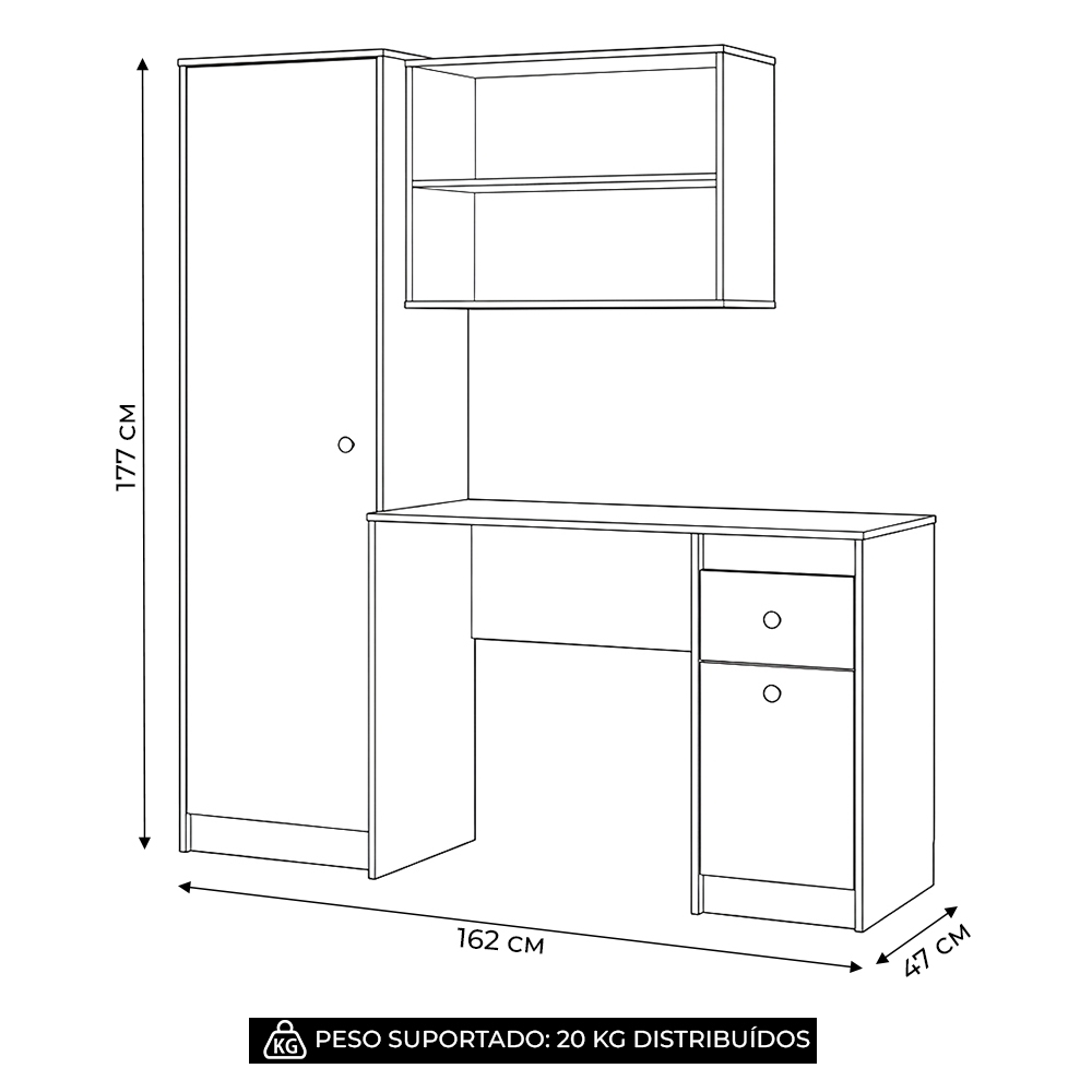 Mesa Escrivaninha 162cm Bancada de Estudo Colmar Branco Z17 - Mpozenato