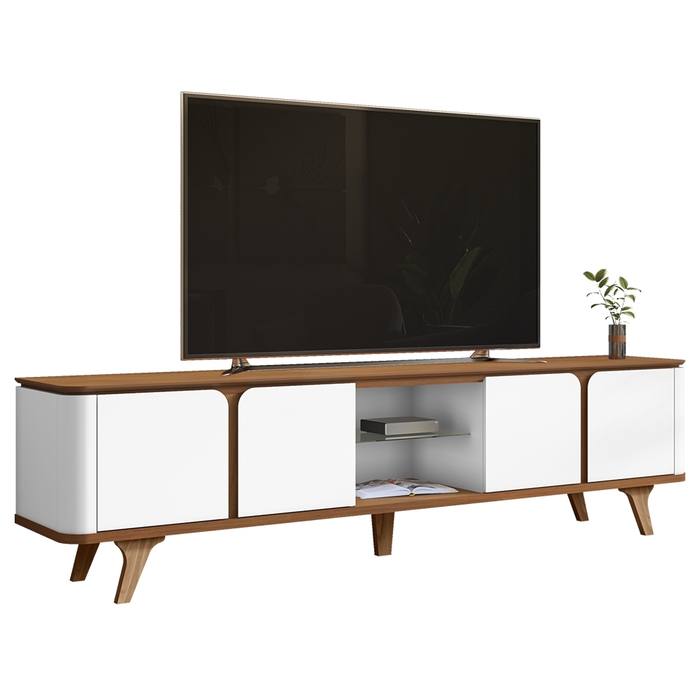 Rack Bancada TV 60 Pol 217cm Orgânico Valen Cedro/Branco C14 - Mpozenato