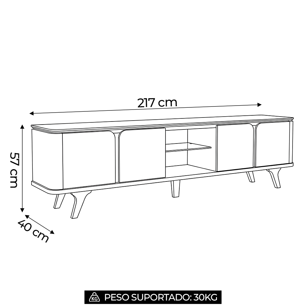 Rack Bancada TV 60 Pol 217cm Orgânico Valen Cedro/Off C14 - Mpozenato