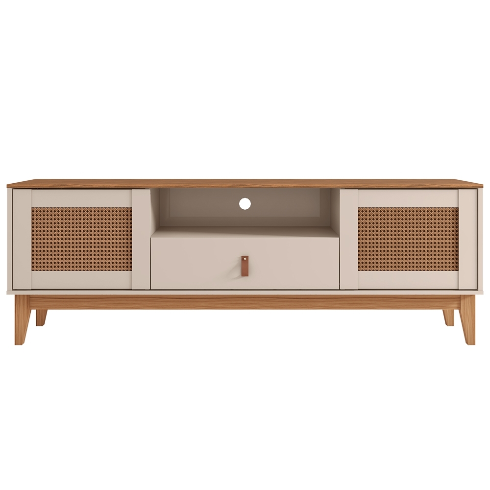 Rack Bancada TV 60 Pol 160cm Pé Madeira Dalva Off/Cedro C14 - Mpozenato