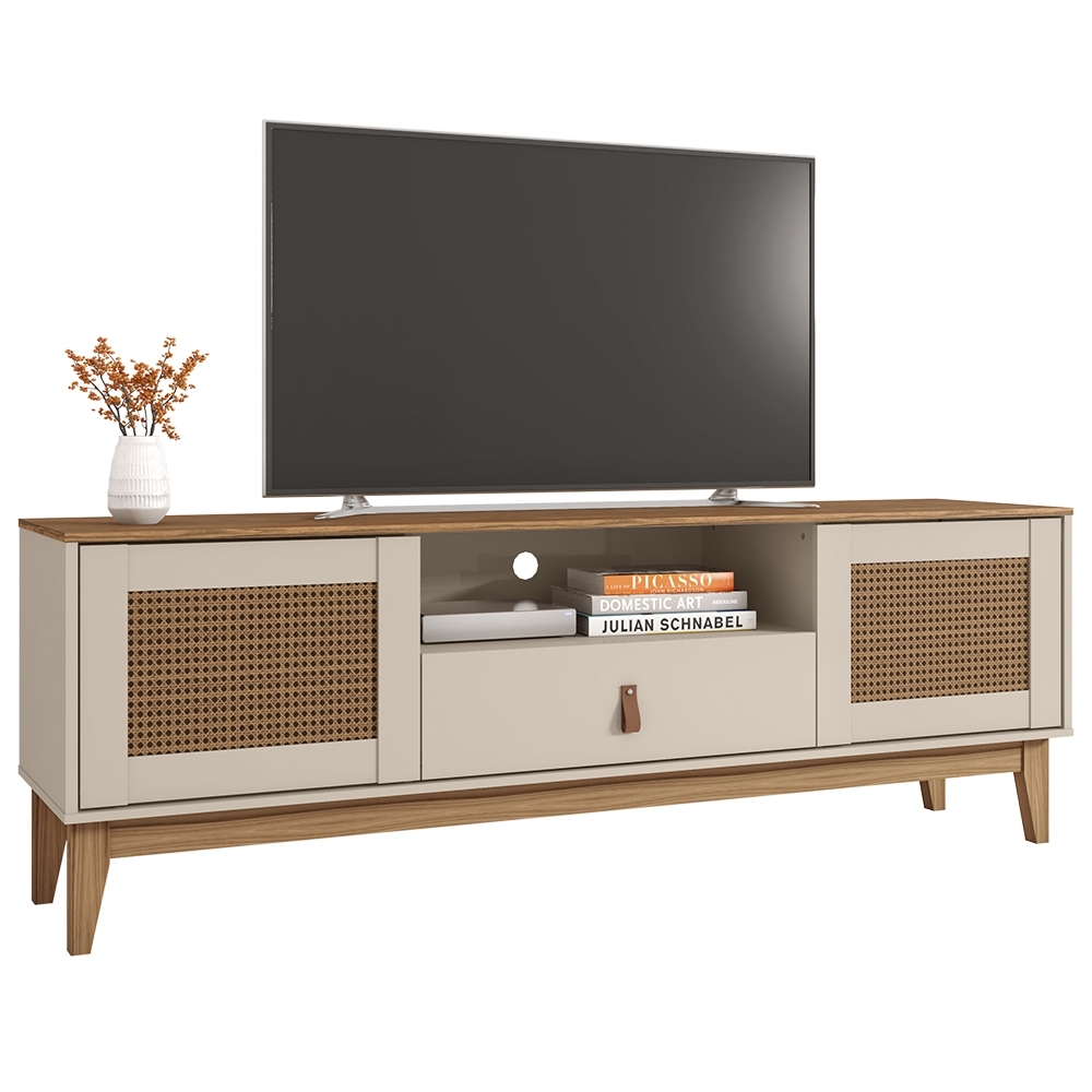 Rack Bancada TV 60 Pol 160cm Pé Madeira Dalva Off/Cedro C14 - Mpozenato