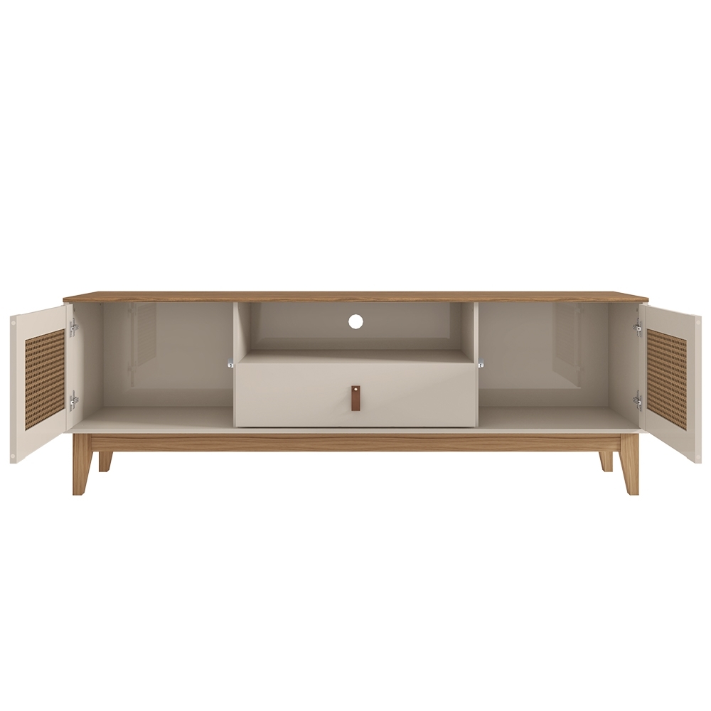 Rack Bancada TV 60 Pol 160cm Pé Madeira Dalva Off/Cedro C14 - Mpozenato