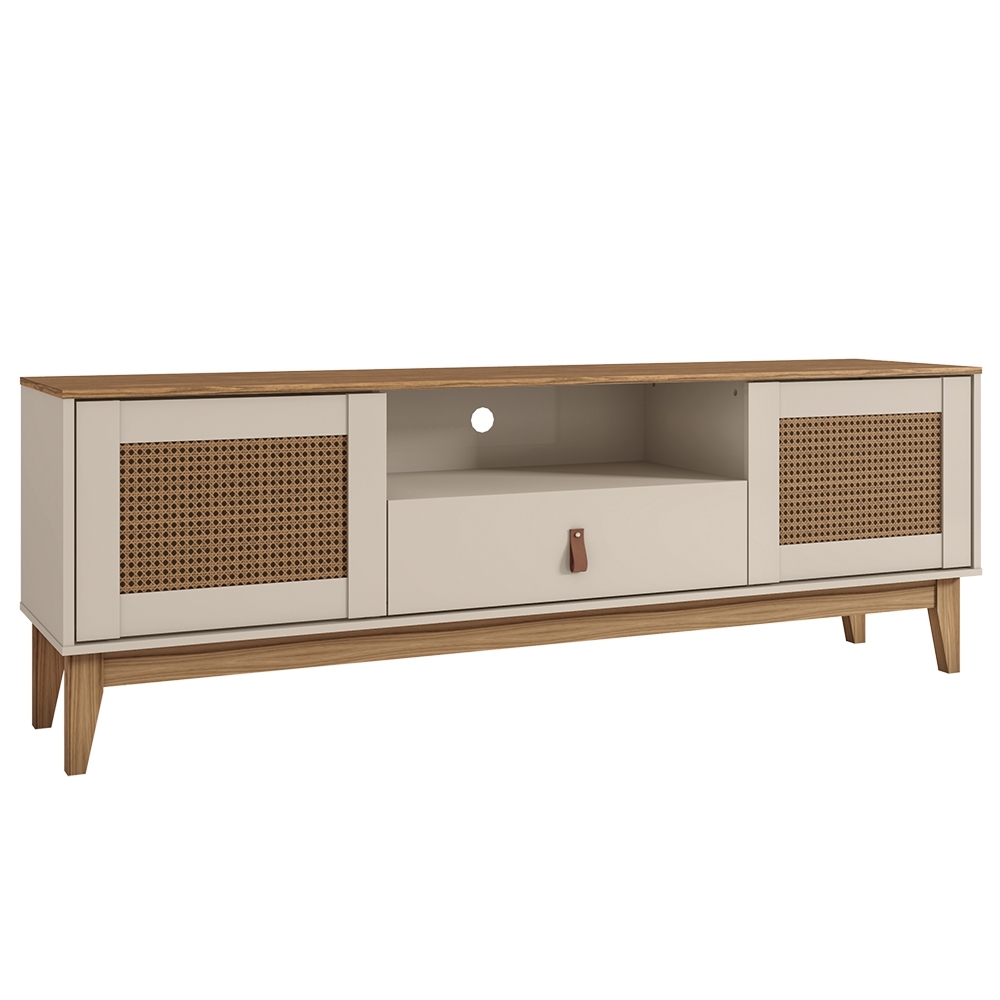 Rack Bancada TV 60 Pol 160cm Pé Madeira Dalva Off/Cedro C14 - Mpozenato