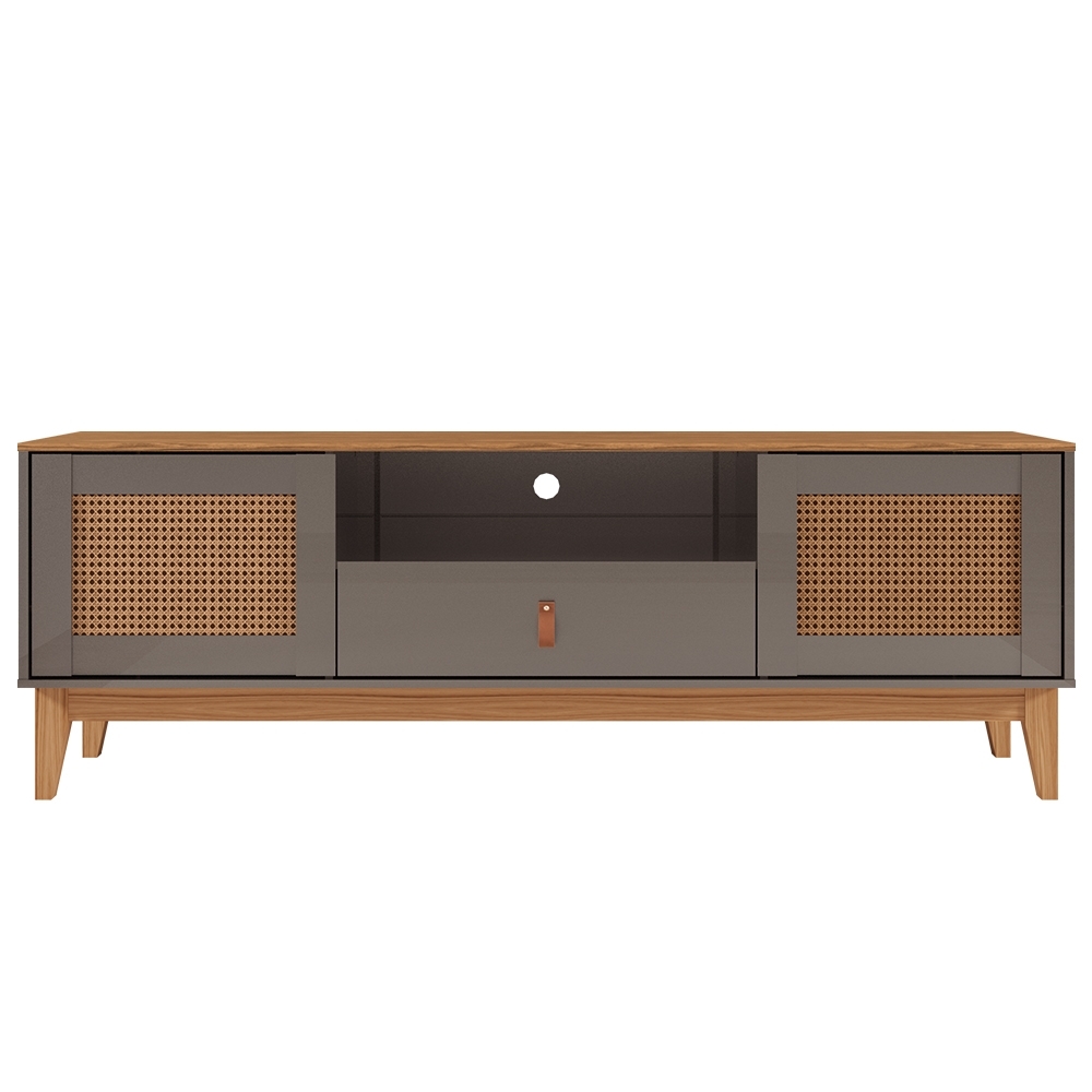 Rack Bancada TV 60 Pol 160cm Pé Madeira Dalva Cinza/Cedro C14 - Mpozenato