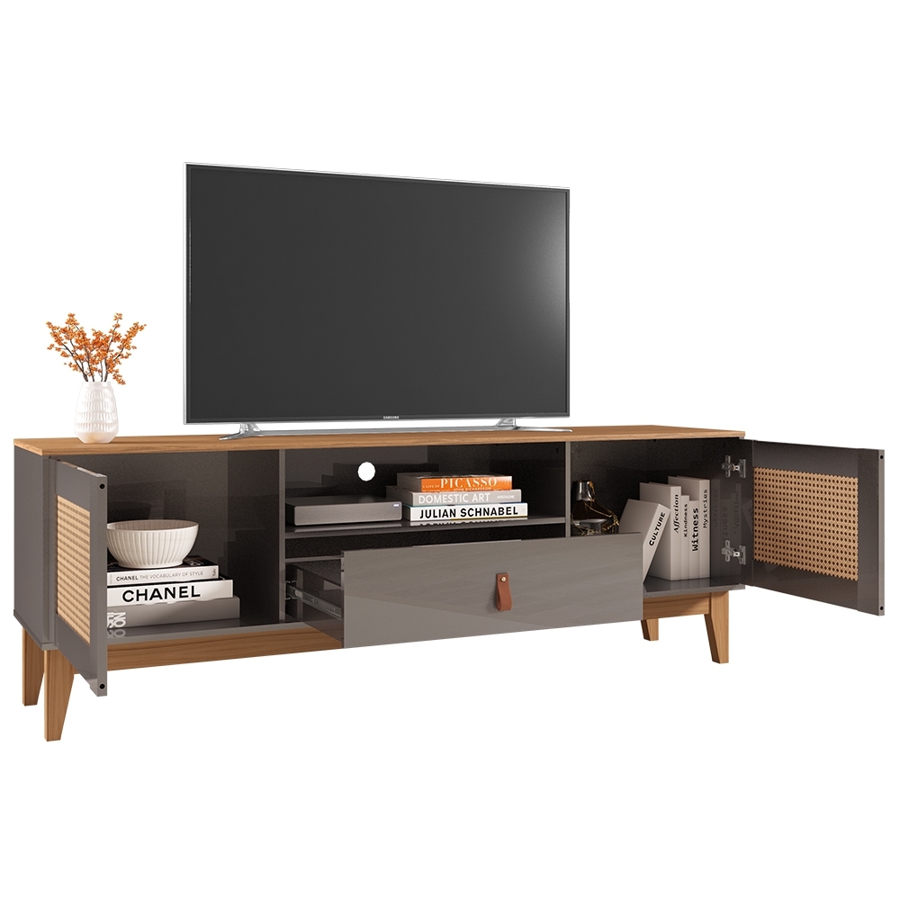 Rack Bancada TV 60 Pol 160cm Pé Madeira Dalva Cinza/Cedro C14 - Mpozenato