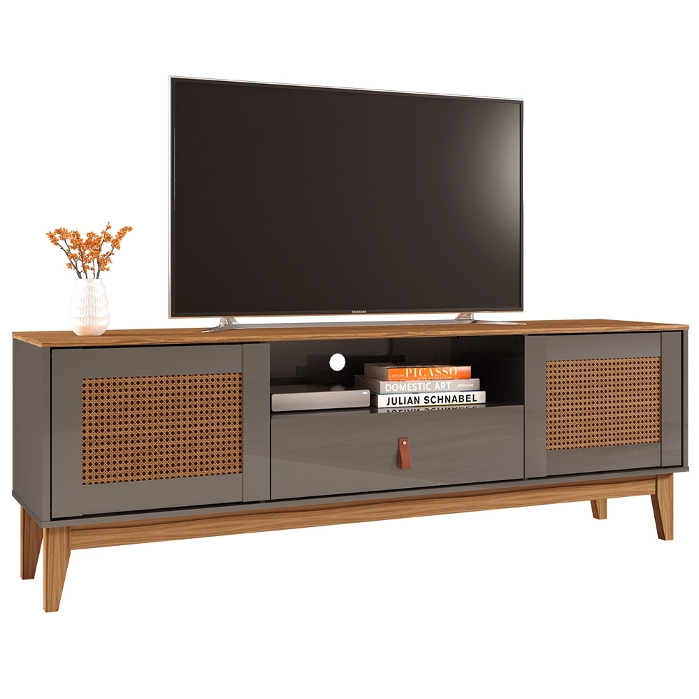 Rack Bancada TV 60 Pol 160cm Pé Madeira Dalva Cinza/Cedro C14 - Mpozenato