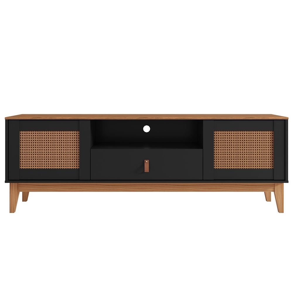 Rack Bancada TV 60 Pol 160cm Pé Madeira Dalva Preto/Cedro C14 - Mpozenato