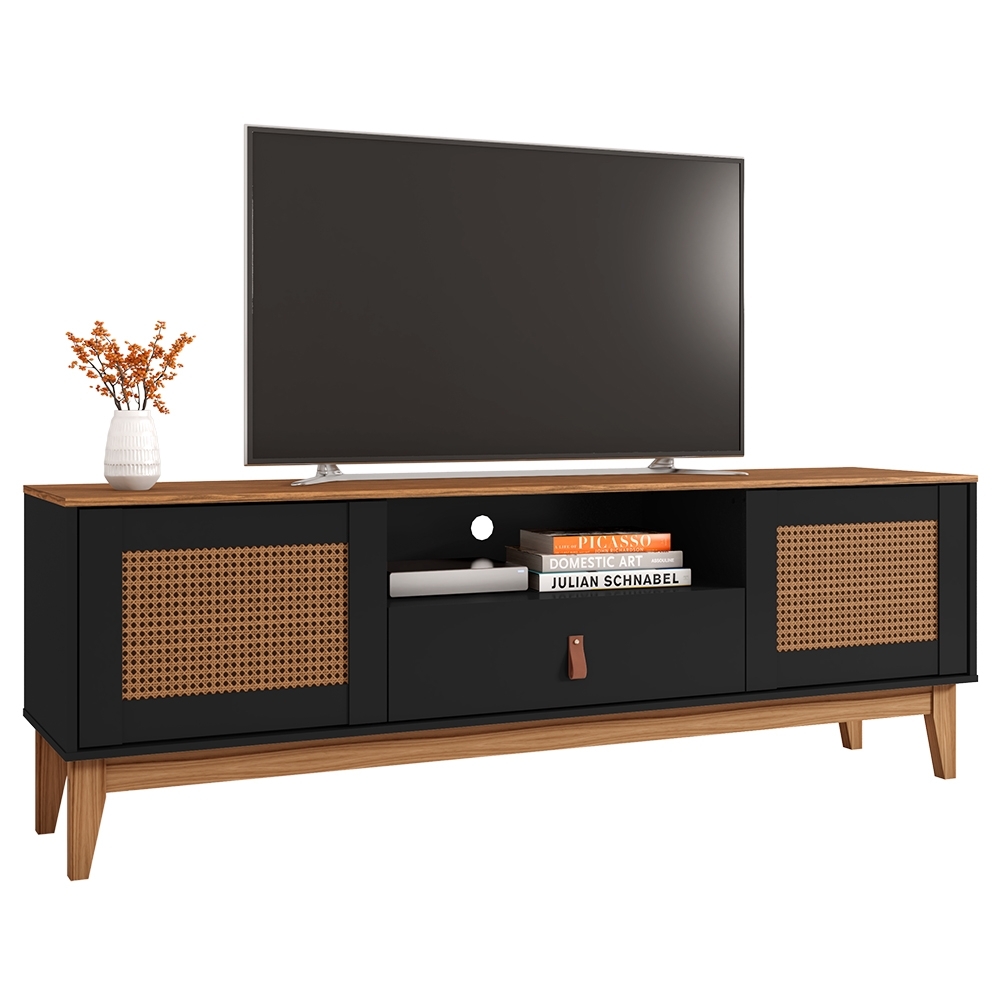 Rack Bancada TV 60 Pol 160cm Pé Madeira Dalva Preto/Cedro C14 - Mpozenato