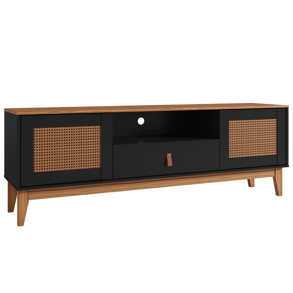 Rack Bancada TV 60 Pol 160cm Pé Madeira Dalva Preto/Cedro C14 - Mpozenato